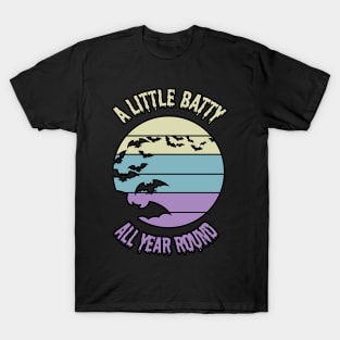 A Little Batty All Year Round Flying Bats Sunset Halloween Scary Tan Blue Purple T-Shirt